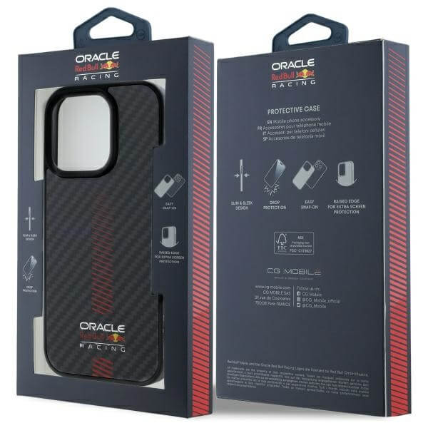 Red Bull iPhone 15 Pro - Carbon Fiber Power Bar - MagSafe Σκληρή Θήκη με Πλαίσιο Σιλικόνης - Black - RBHMP15L24CFGSMK