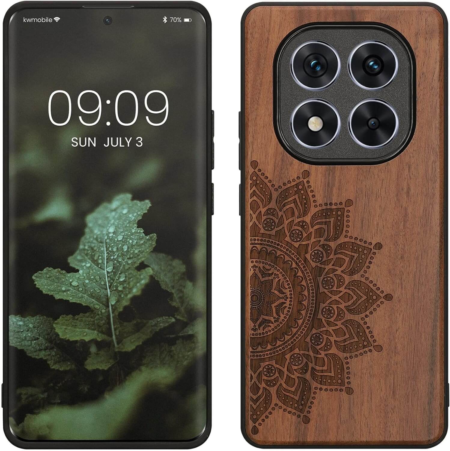 KW Xiaomi Redmi Note 14 Pro 5G / Poco X7 Θήκη από Φυσικό Ξύλο - Design Rising Sun - Dark Brown