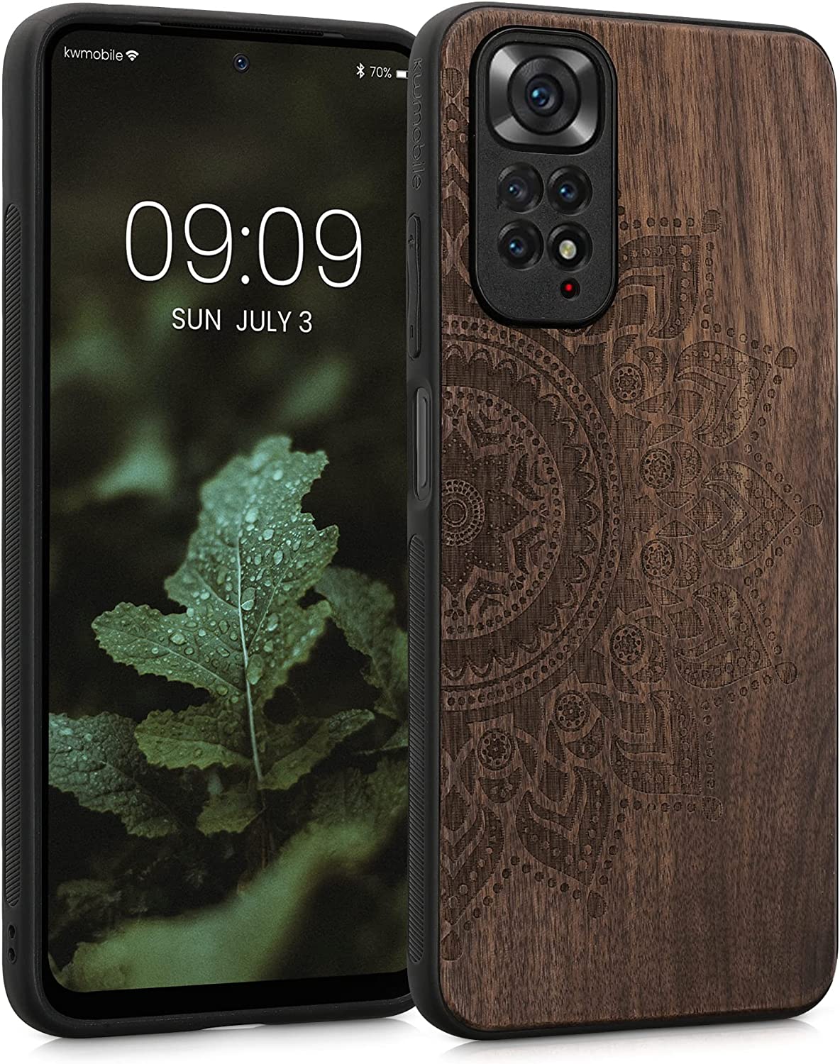 KW Xiaomi Redmi Note 11 / Redmi Note 11S Θήκη από Φυσικό Ξύλο - Design Rising Sun - Dark Brown - 57386.03