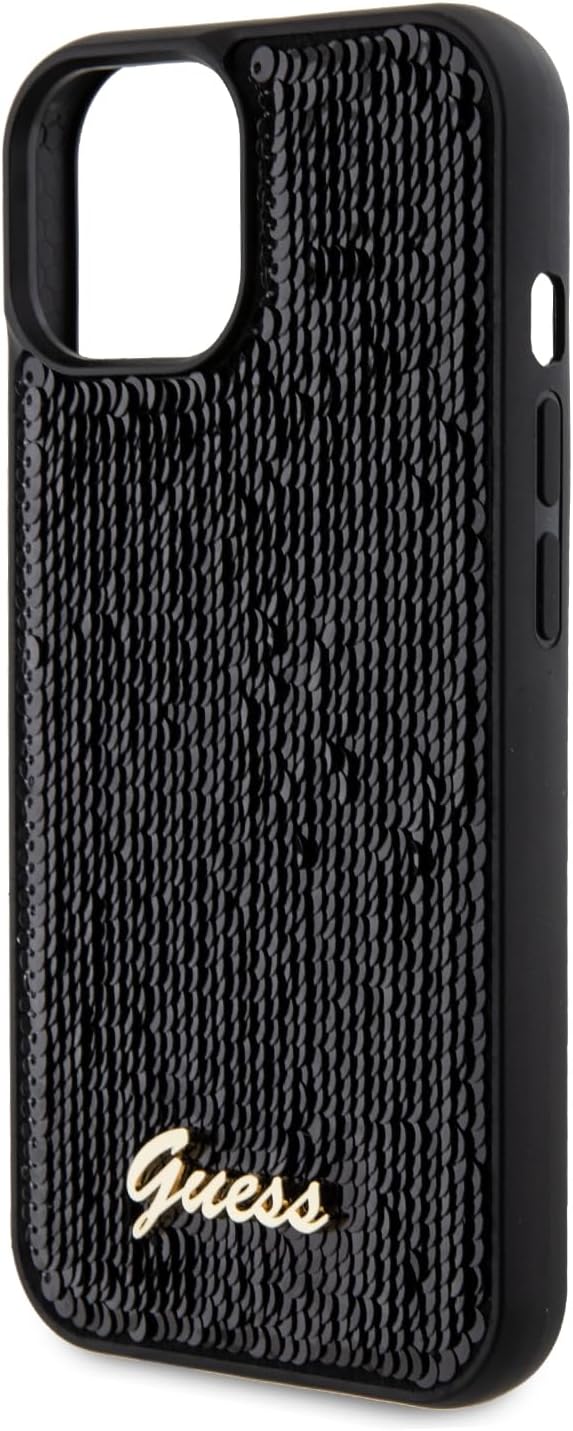 Guess iPhone 15 - Sequin Script Metal Σκληρή Θήκη με Επένδυση από Παγέτες - Black - GUHCP15SPSFDGSK