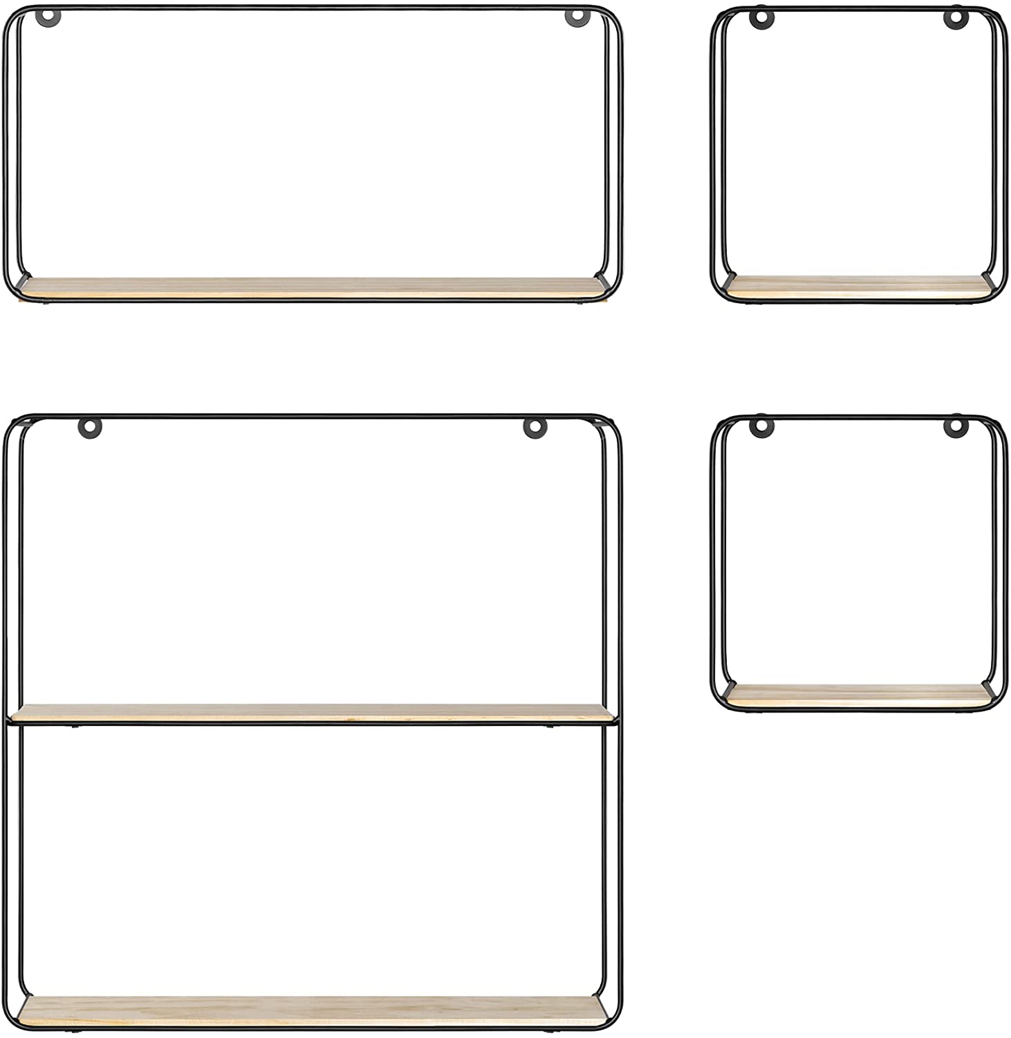 Navaris Σετ με 4 Ξύλινα Ράφια Τοίχου με Μεταλλική Βάση - Light Brown / Black - 55123.04