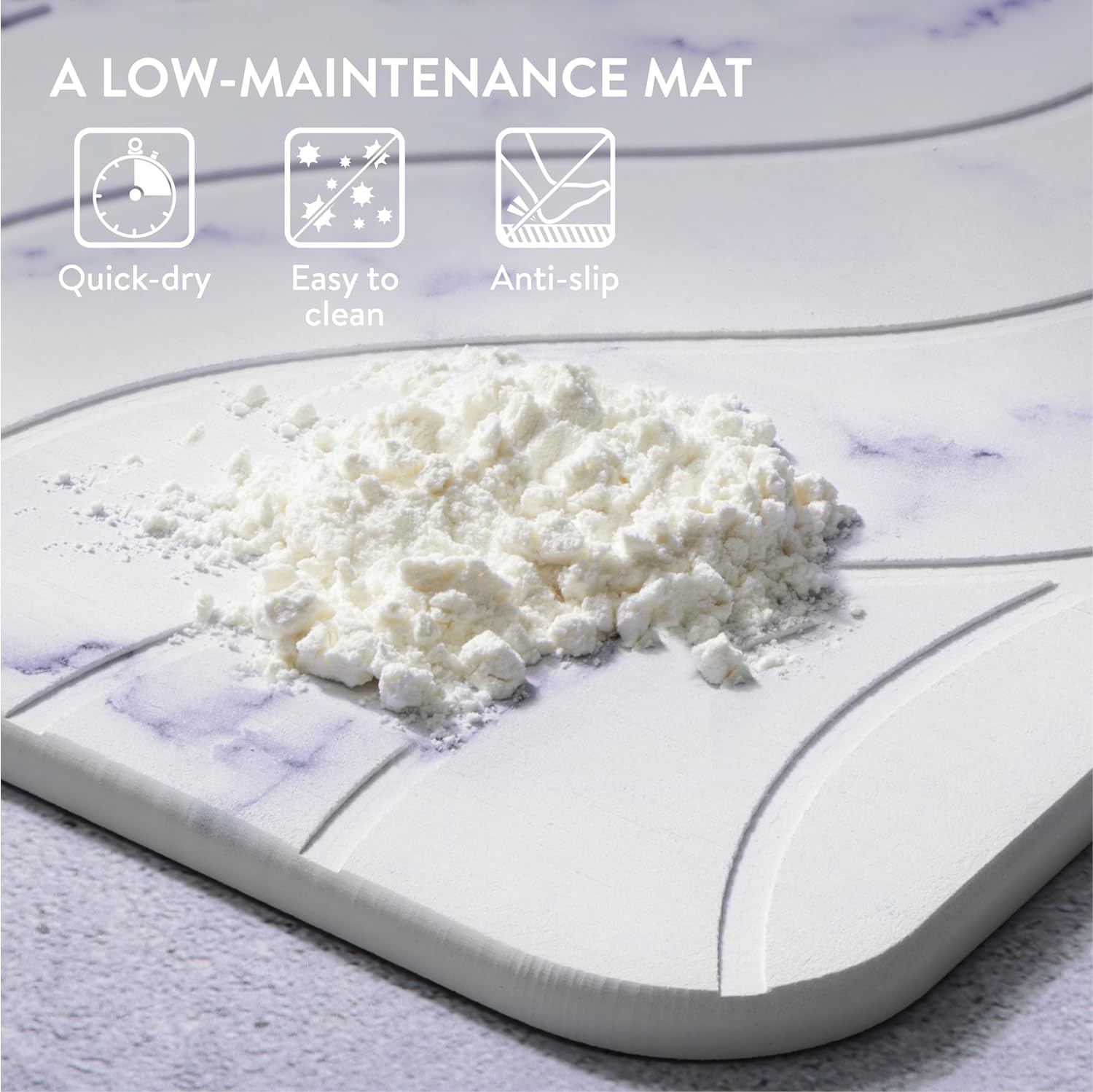 Navaris Αντιολισθητικό Χαλάκι Μπάνιου από Διατομίτη για Γρήγορο Στέγνωμα - 60 x 39 cm - White Marble - 59868.02