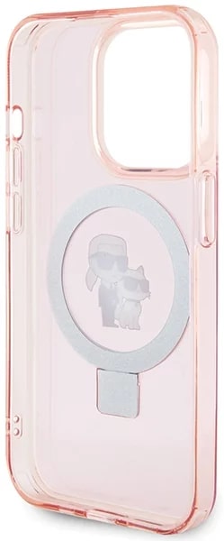 Karl Lagerfeld iPhone 15 Pro Max Ring Stand Karl and Choupette MagSafe Σκληρή Θήκη με Πλαίσιο Σιλικόνης και MagSafe - Διάφανη / Pink - KLHMP15XHMRSKCP