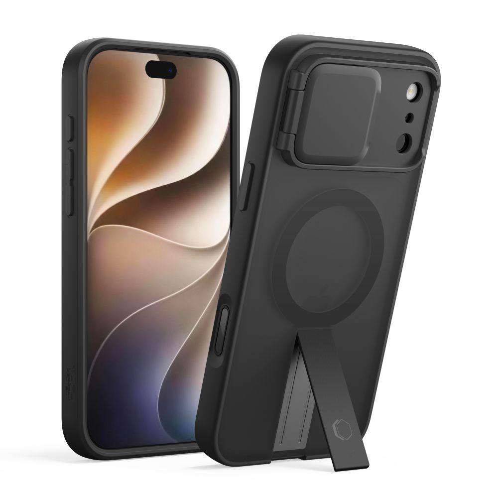 Tech-Protect iPhone 18 Pro Max / iPhone 17 Pro Max - Σκληρή Θήκη MagSafe με Ανοιγόμενο Κάλυμμα Κάμερας και Stand - Kevlar Aura MagSafe - Matte Black