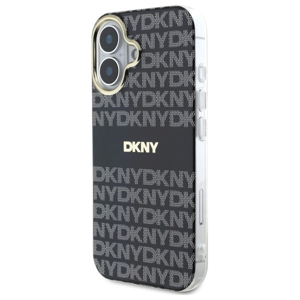 DKNY iPhone 16 - Repeat Texture Pattern With Stripe - MagSafe Σκληρή Θήκη με Πλαίσιο Σιλικόνης - Black
