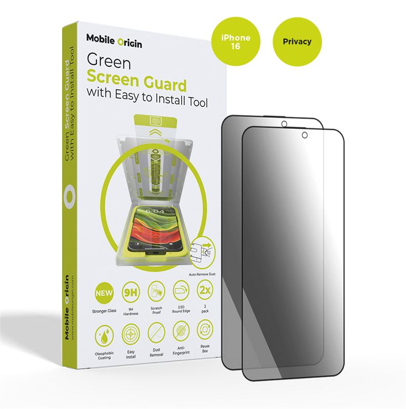 Mobile Origin iPhone 16 Screen Guard Privacy 9H Αντιχαρακτικό Γυαλί Οθόνης με Κιτ Εγκατάστασης - Black