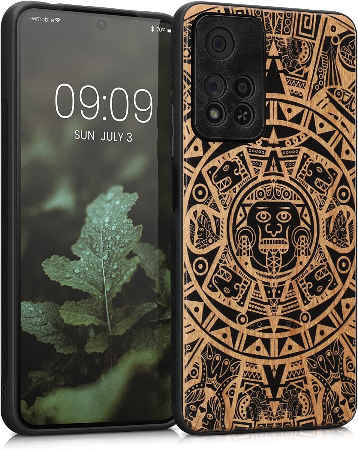 KW Xiaomi Redmi Note 11 Pro+ 5G Θήκη από Φυσικό Ξύλο - Design Maya Calendar Art - Light Brown / Black - 58100.02