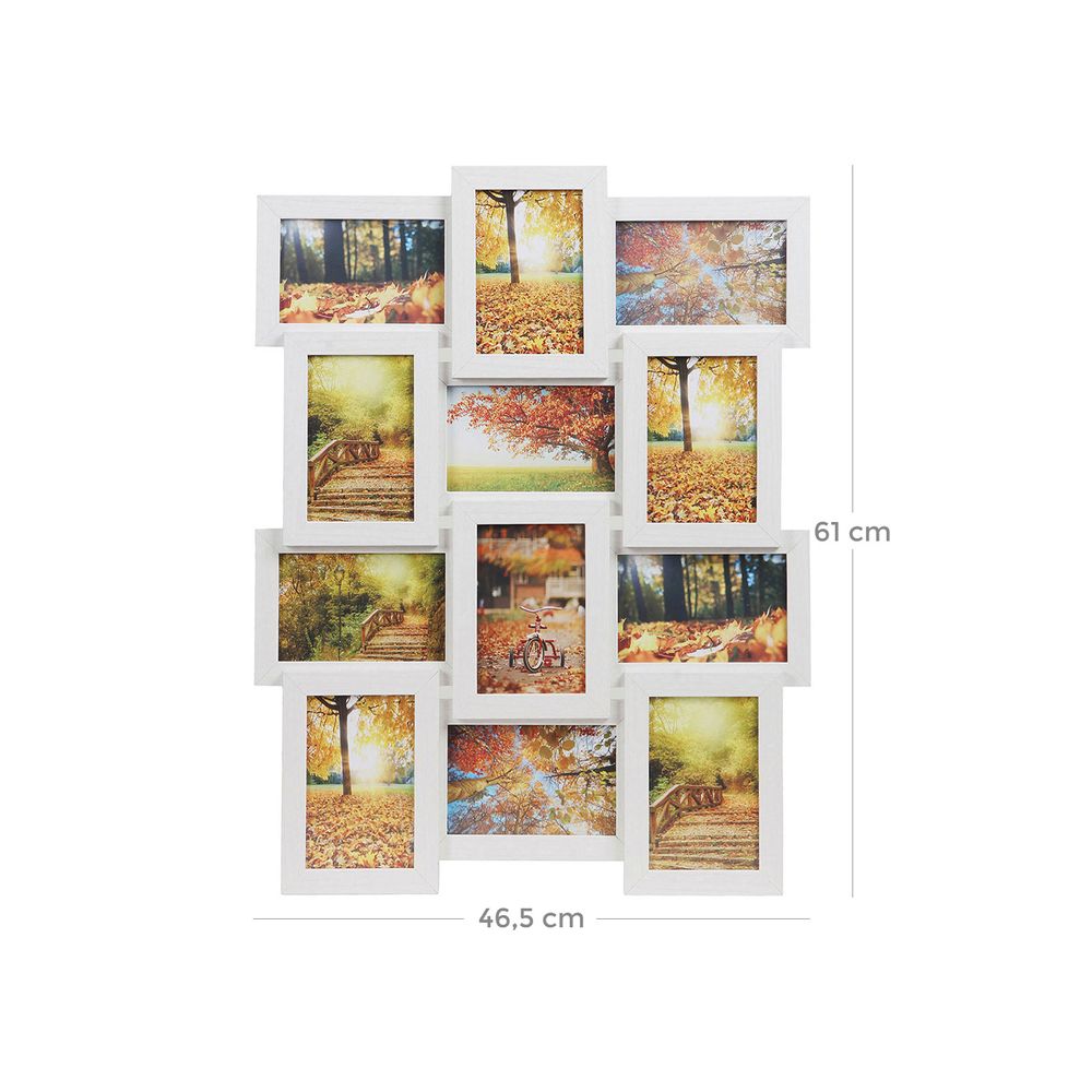 Songmics Σετ με Επιτοίχια Κορνίζα με Θέση για 12 Φωτογραφίες και 1 Μονή Κορνίζα - White Wood Grain - RPF112W