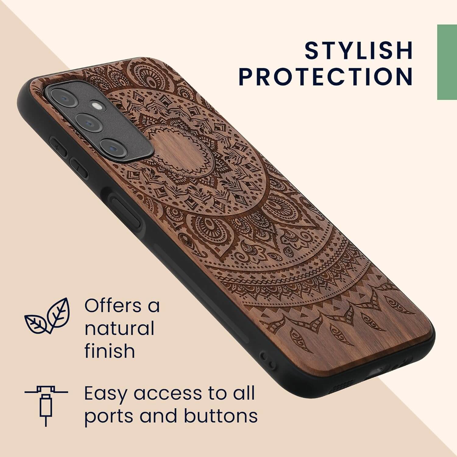 KW Samsung Galaxy A14 5G Θήκη από Φυσικό Ξύλο - Design Indian Sun - Dark Brown - 60817.03