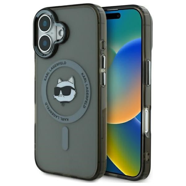 Karl Lagerfeld iPhone 16 - IML Metal Choupette Head - MagSafe Σκληρή Θήκη με Πλαίσιο Σιλικόνης - Black - KLHMP16SHLSCHK