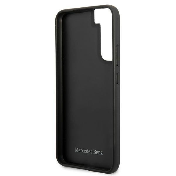 Mercedes Samsung Galaxy S22 Plus Stars Pattern Σκληρή Θήκη με Επένδυση Γνήσιου Δέρματος και Πλαίσιο Σιλικόνης - Black - MEHCS22MPSQBK