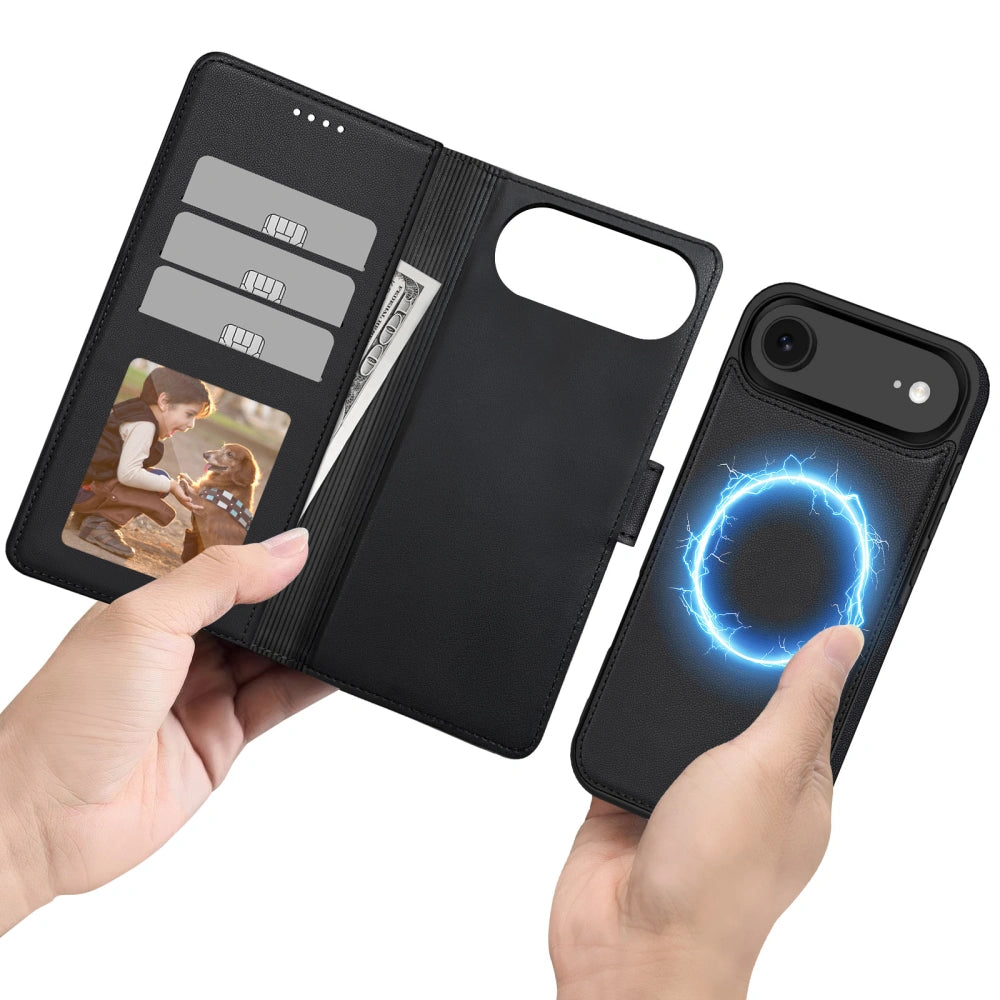Tech-Protect iPhone Air Θήκη Πορτοφόλι Stand από Δερματίνη με Αποσπώμενη θήκη MagSafe - Matte Black