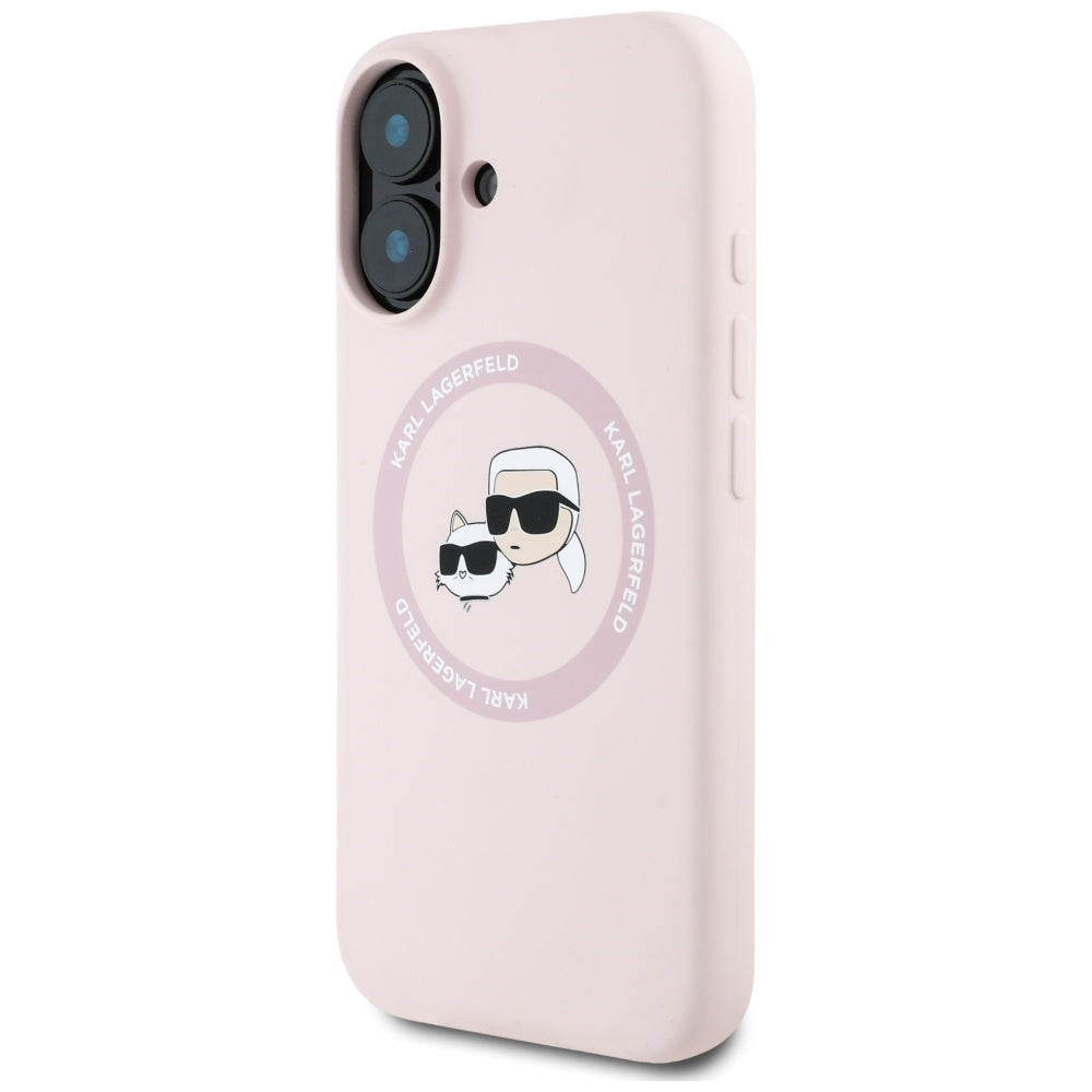 Karl Lagerfeld iPhone 16 - Silicone Double Heads and Circle - Σκληρή Θήκη Σιλικόνης με MagSafe - Pink - KLHMP16SSKCHTCP