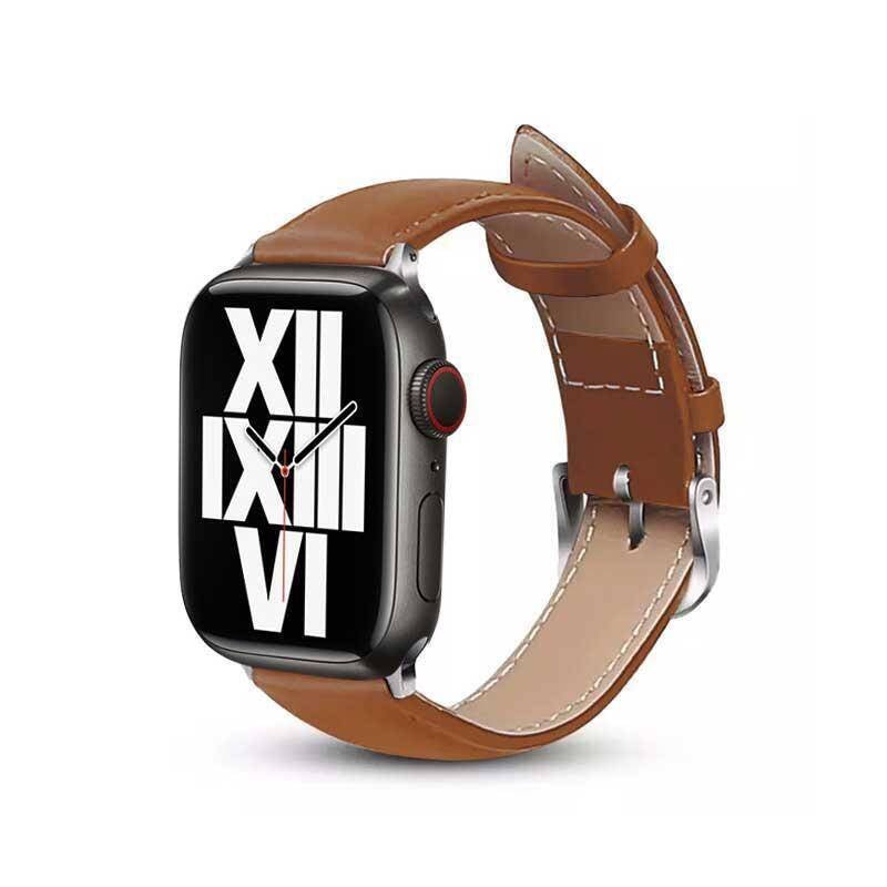Crong Λουράκι Apple Watch 4/5/6/7/8/9/10/11 - SE (1/2/3) - Ultra (1/2/3) - 42/44/45/49mm από Γνήσιο Δέρμα - Noble Band - Mokka