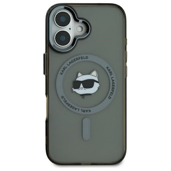 Karl Lagerfeld iPhone 16 - IML Metal Choupette Head - MagSafe Σκληρή Θήκη με Πλαίσιο Σιλικόνης - Black - KLHMP16SHLSCHK