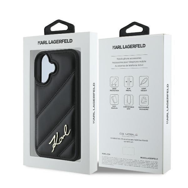 Karl Lagerfeld iPhone 16 - Quilted Signature - Θήκη με Επένδυση Συνθετικού Δέρματος - Black - KLHCP16SPQDSMGK
