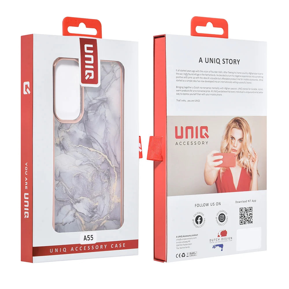 Tuniq Samsung Galaxy A55 5G - Σκληρή Θήκη με Πλαίσιο Σιλικόνης - Σχέδιο Μάρμαρο - Σκούρο Γκρί