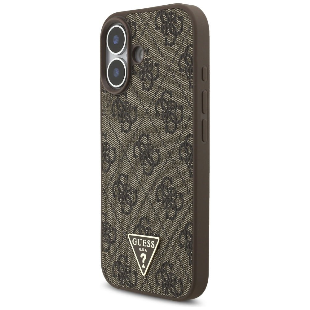Guess iPhone 17 - 4G Strap Triangle Logo MagSafe - Σκληρή Θήκη με Επένδυση Συνθετικού Δέρματος και Λουράκι - Brown - GUHMP17SP4TSDPPSW