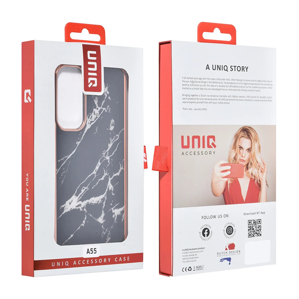 Tuniq Samsung Galaxy A55 5G - Σκληρή Θήκη με Πλαίσιο Σιλικόνης - Σχέδιο Μάρμαρο - Μαύρη