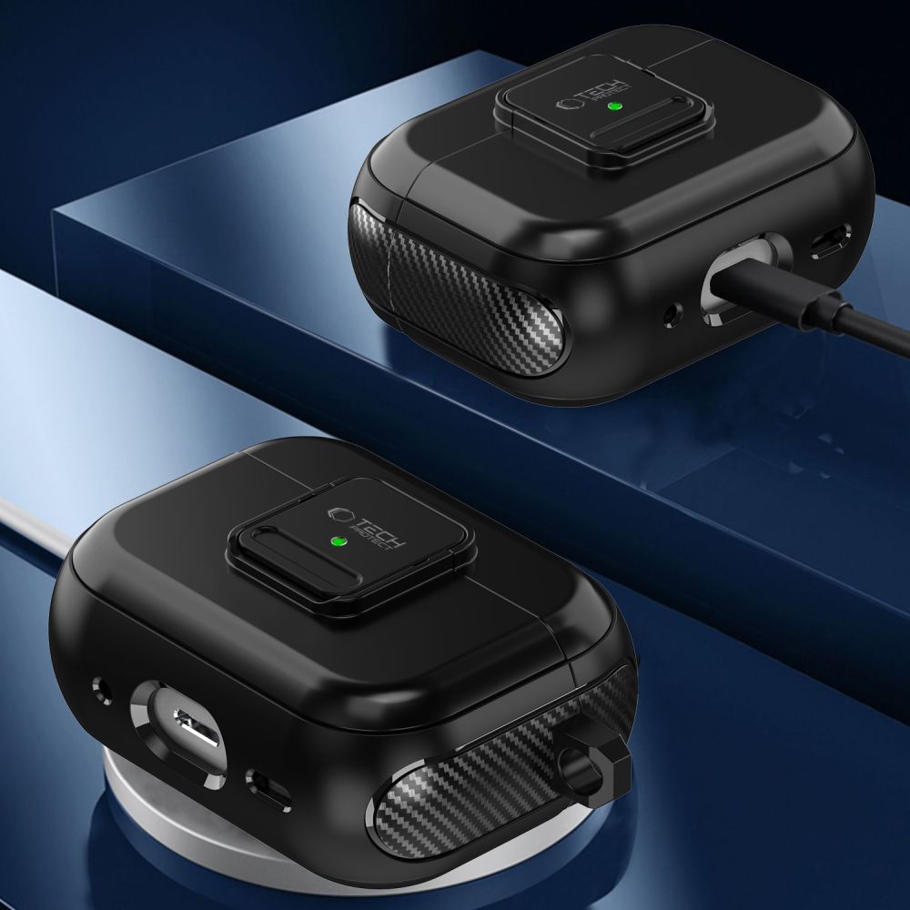 Tech-Protect AirPods Pro 1 / 2 Θήκη από Σκληρό Πλαστικό και Σιλικόνη με MagSafe - Defender Hook - Black