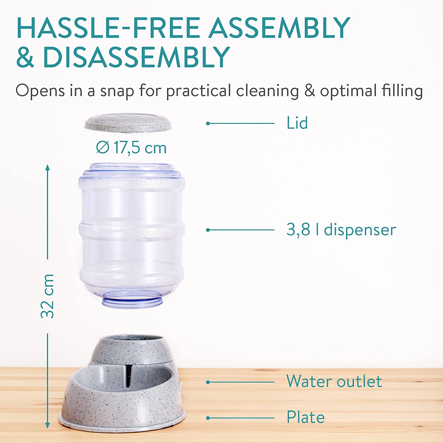 Navaris Automatic Food and Water Dispenser - Σετ με 2 Διανομείς Φαγητού και Νερού για Κατοικίδιο - 3.8L - Dark Grey - 48332.19