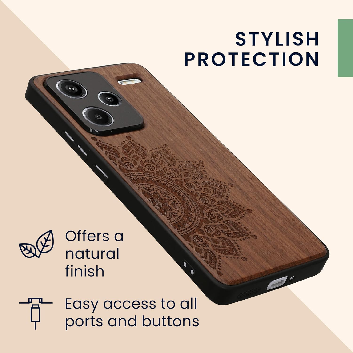 KW Xiaomi Redmi Note 13 Pro+ 5G Θήκη από Φυσικό Ξύλο - Design Rising Sun - Dark Brown