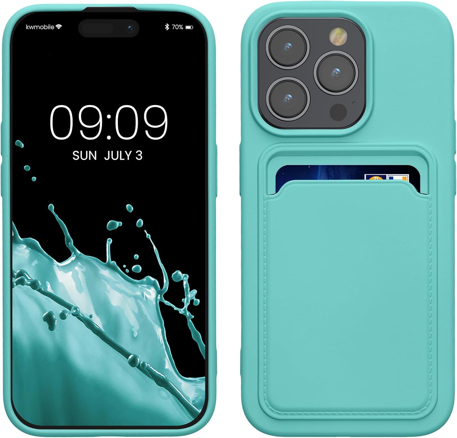 KW iPhone 15 Pro Θήκη Σιλικόνης TPU με Υποδοχή για Κάρτα - Mint Green