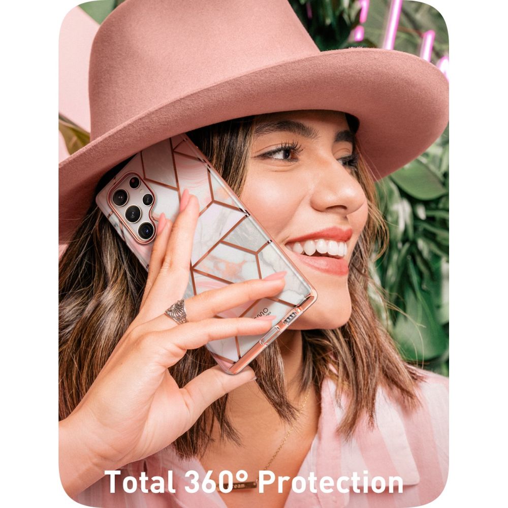 i - Blason Samsung Galaxy S23 Ultra Cosmo Σκληρή Θήκη με Πλαίσιο Σιλικόνης και Προστασία Οθόνης - Marble Pink