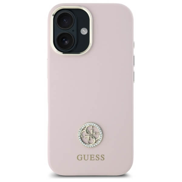Guess iPhone 16 - Silicone Logo Strass 4G - Σκληρή Θήκη με Πλαίσιο Σιλικόνης - Pink - GUHCP16SM4DGPP