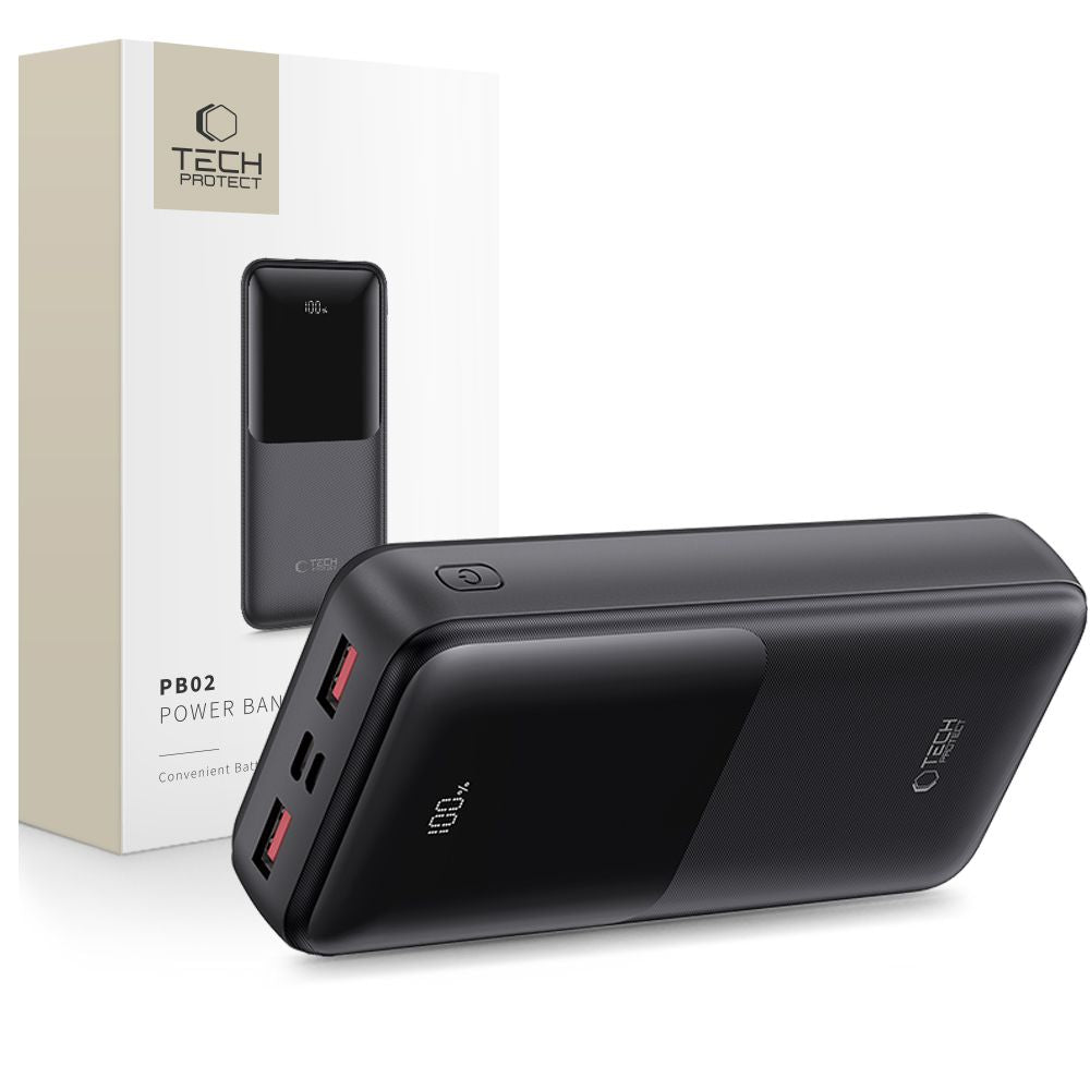 Tech-Protect PB02-22.5W Power Bank 20000mAh με 2 Θύρες USB με 1 Θύρα Type-C και 1 Θύρα Micro-USB - Black