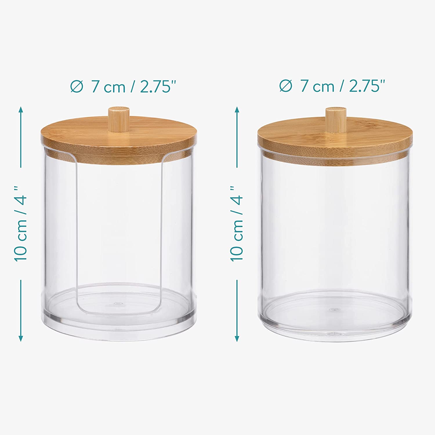 Navaris Σετ με 2 Πλαστικά Δοχεία Αποθήκευσης Αξεσουάρ Μπάνιου με Καπάκι από Μπαμπού - Διάφανα / Light Brown - 59140.01