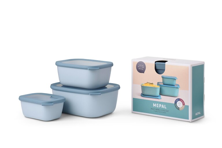 Mepal Cirqula Rectangular Σετ με 3 BPA Free Δοχεία Αποθήκευσης Φαγητού - 750 ml - 1500 ml - 3000 ml - Nordic Blue