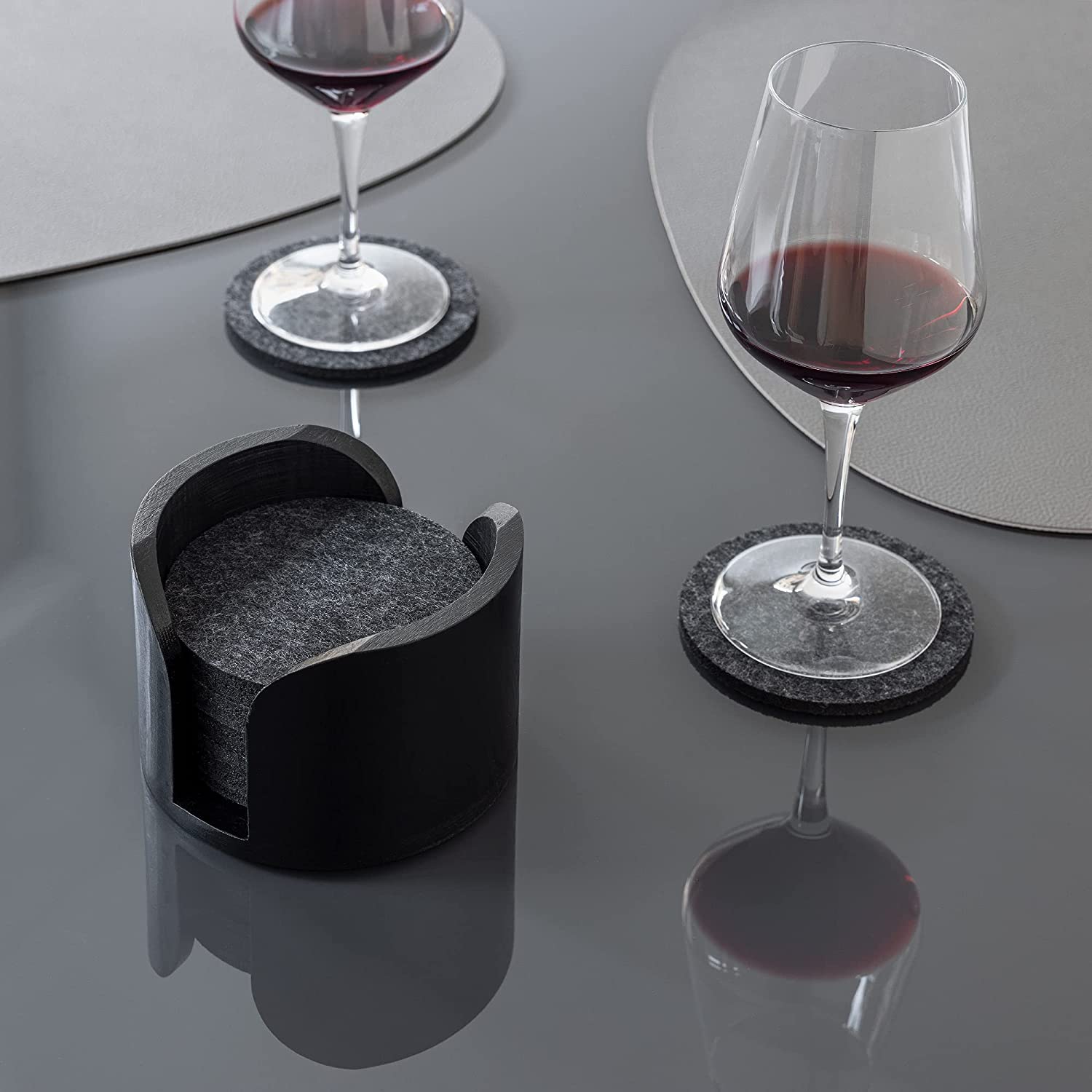 Navaris Σετ με 14 Σουβέρ για Ποτήρια με Ξύλινη Βάση - Black - 53931.01.14