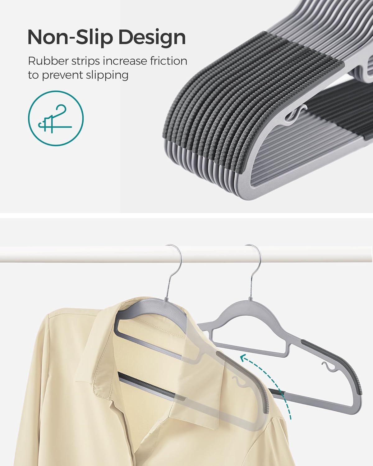 Songmics Σετ με 50 Πλαστικές Αντιολισθητικές Κρεμάστρες Ρούχων - Light Grey / Dark Grey - CRP20G50