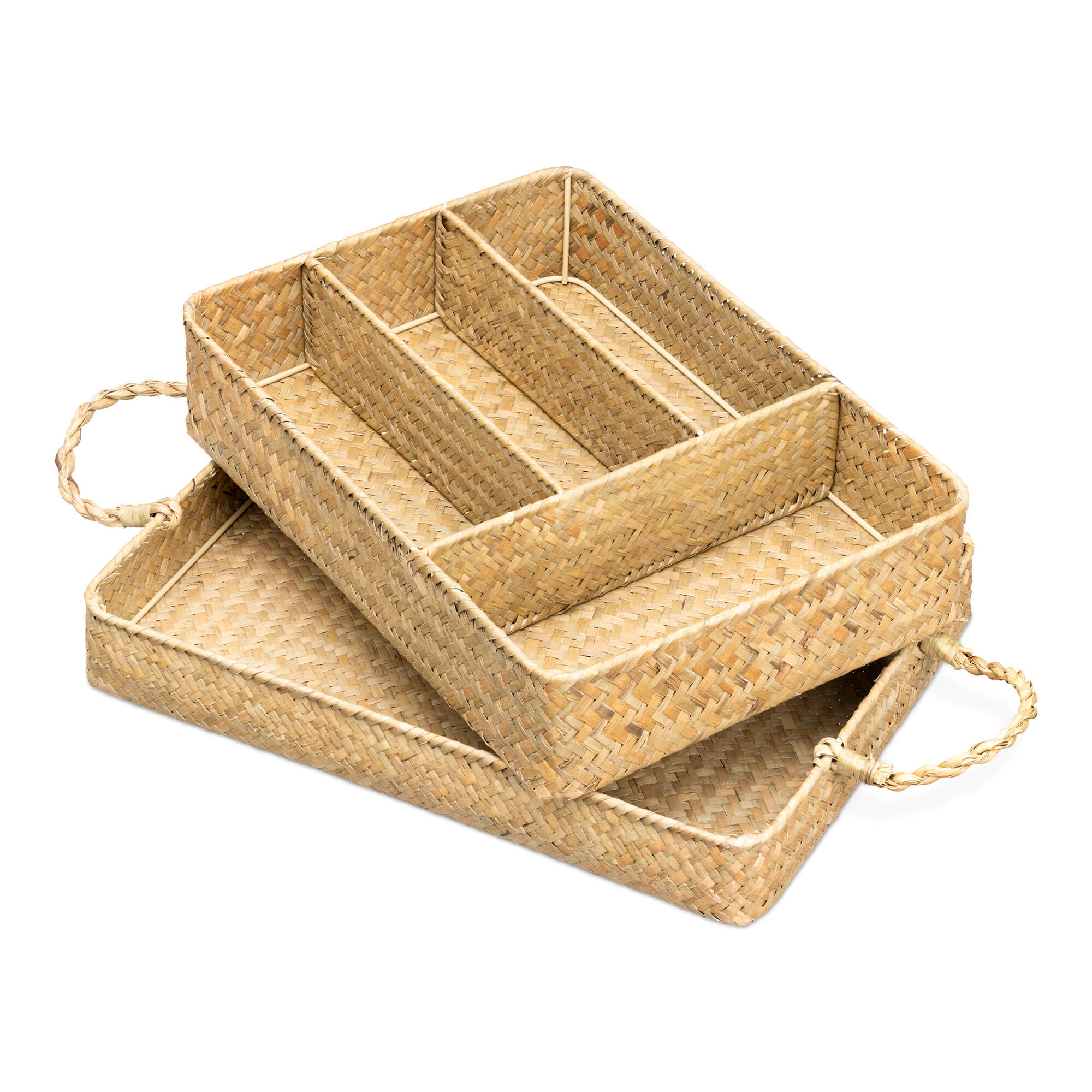 Navaris Σετ με 1 Καλάθι Αποθήκευσης και 1 Δίσκο Σερβιρίσματος από Φύκια - Light Brown - 54488.01