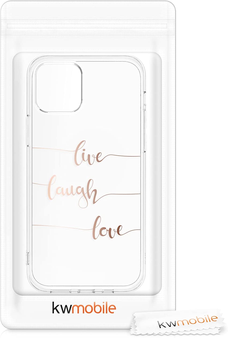 KW iPhone 12 Pro Max Θήκη Σιλικόνης TPU Design Live Laugh Love - Rose Gold / Διάφανη - 53037.09