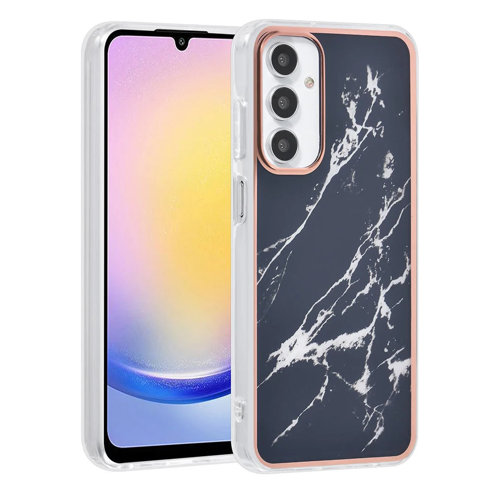Tuniq Samsung Galaxy A25 5G - Σκληρή Θήκη με Πλαίσιο Σιλικόνης - Σχέδιο Μάρμαρο - Μαύρη