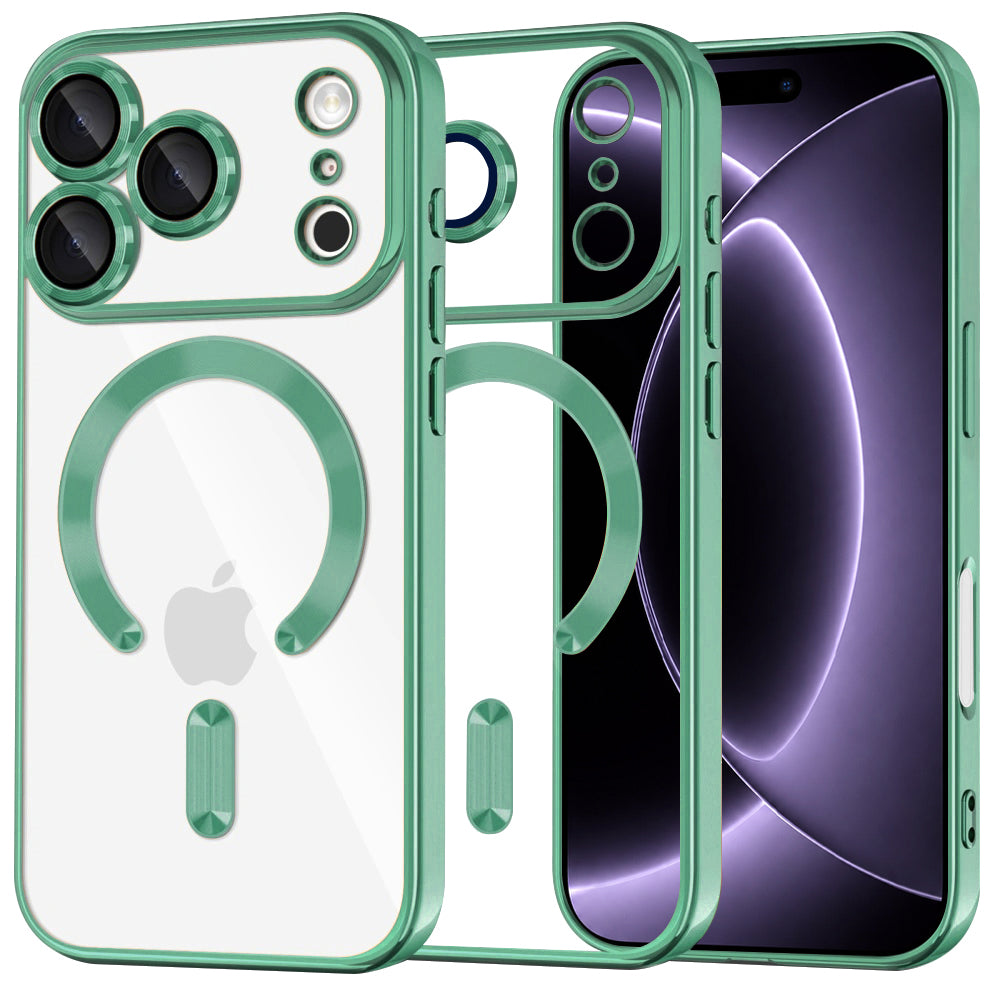Techsuit iPhone 18 Pro / iPhone 17 Pro - Θήκη Σιλικόνης με MagSafe - Luxury Crystal - Light Green / Clear