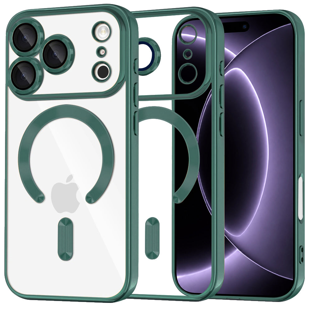 Techsuit iPhone 18 Pro / iPhone 17 Pro - Θήκη Σιλικόνης με MagSafe - Luxury Crystal - Deep Green / Clear
