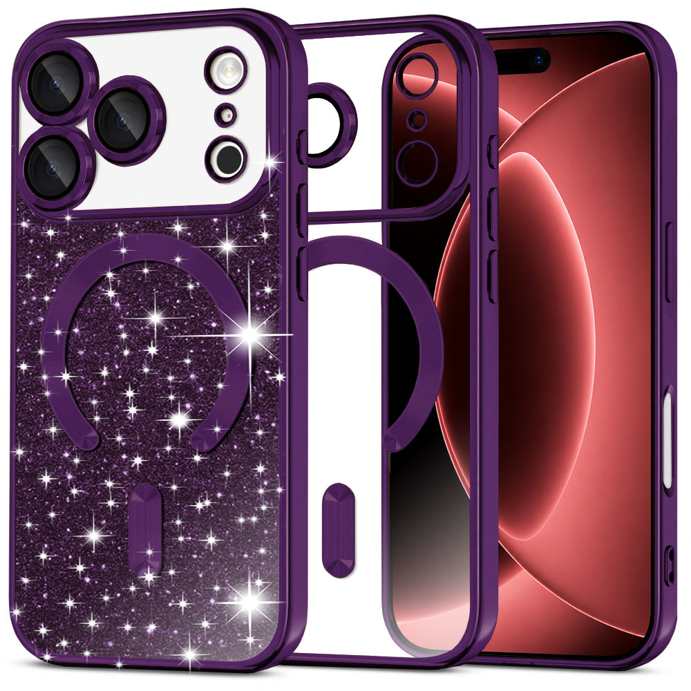 Techsuit iPhone 18 Pro Max / iPhone 17 Pro Max - Θήκη Σιλικόνης με MagSafe - Luxury Glitter - Deep Purple