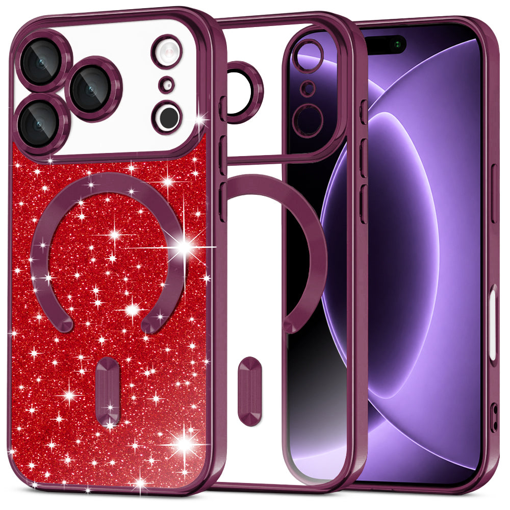 Techsuit iPhone 18 Pro / iPhone 17 Pro - Θήκη Σιλικόνης με MagSafe - Luxury Glitter - Dark Cherry