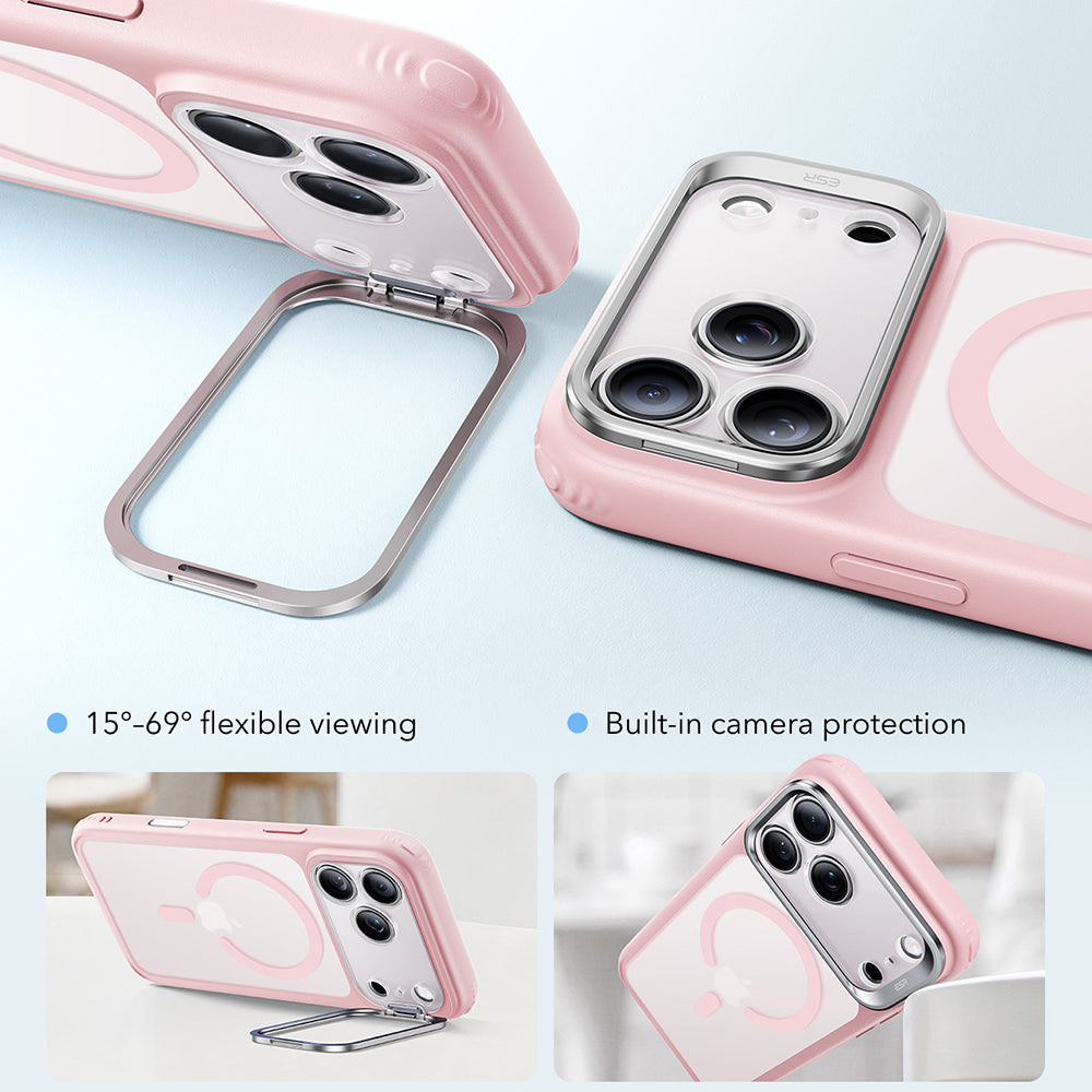 ESR iPhone 18 Pro / iPhone 17 Pro - Σκληρή Θήκη με Πλαίσιο Σιλικόνης και Stand - Classic Hybrid HaloLock Kickstand - Frosted Bubblegum Pink