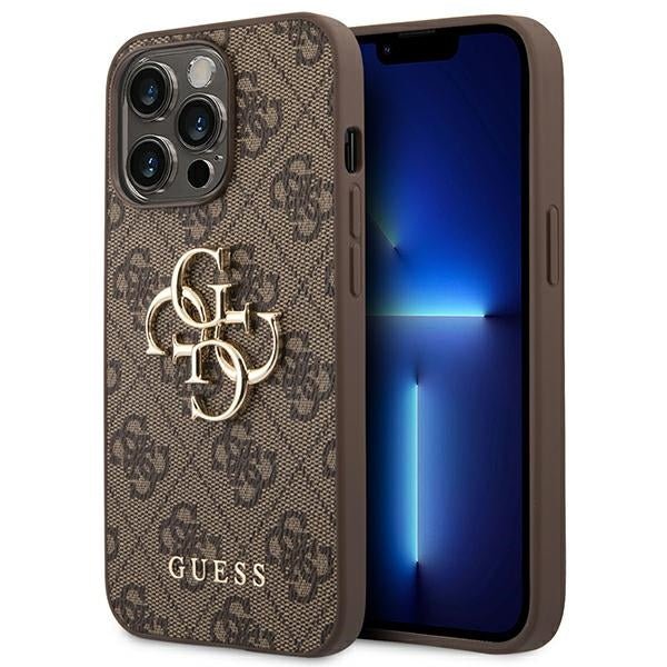 Guess iPhone 14 Pro Max - 4G Big Metal Logo Θήκη με Επένδυση Συνθετικού Δέρματος - Brown - GUHCP14X4GMGBR