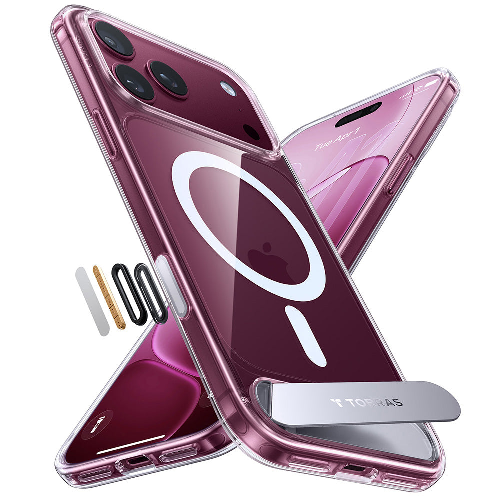 Torras iPhone 18 Pro Max / iPhone 17 Pro Max - Σκληρή θήκη MagSafe με Πλαίσιο Σιλικόνης και Stand - Ostand L1 - Clear