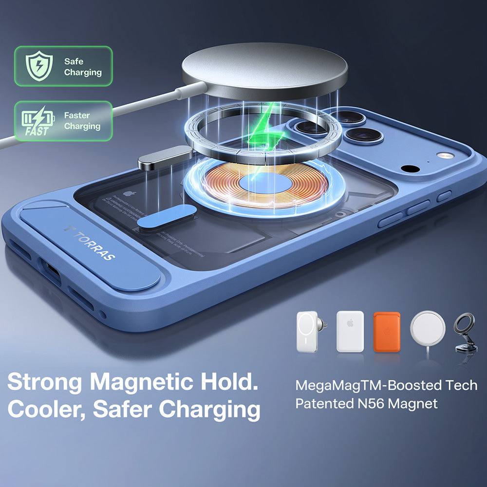 Torras iPhone 18 Pro Max / iPhone 17 Pro Max - Σκληρή θήκη MagSafe με Πλαίσιο Σιλικόνης και Stand - Ostand L1 - Blue