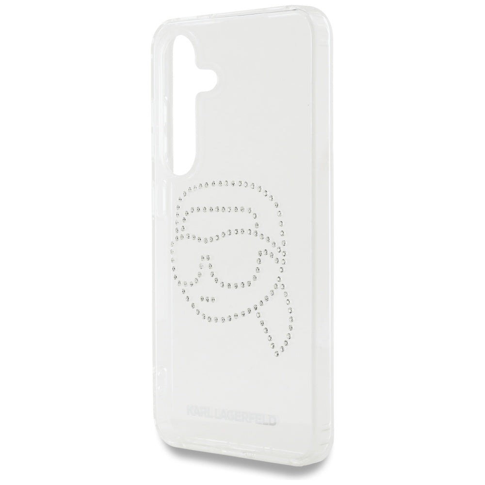 Karl Lagerfeld Samsung Galaxy S25 - Rhinestones Karl Head Logo - Σκληρή Θήκη με Πλαίσιο Σιλικόνης - Clear - KLHCS25SHKHDCELT