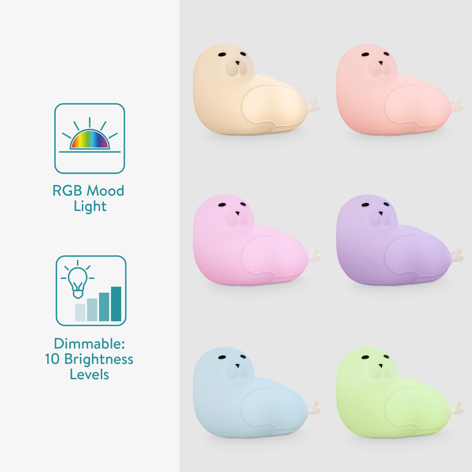 Navaris LED Night Light RGB - Παιδικό Νυχτερινό Φως με Αλλαγή Χρωμάτων - Design Seal - White - 55004.02.04