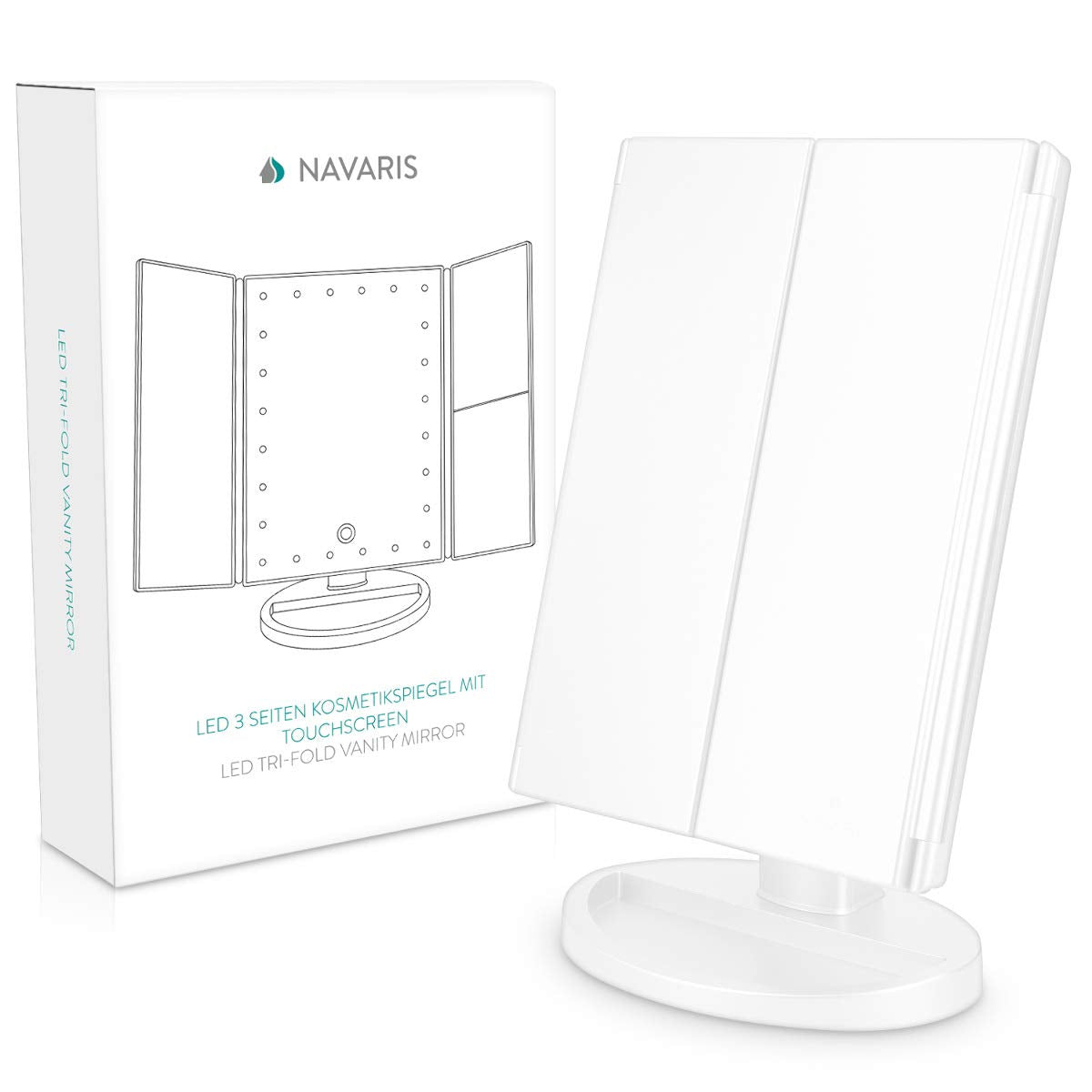 Navaris LED Foldable Cosmetic Mirror - Φωτιζόμενος Καθρέπτης LED - Matte White - 43457.48