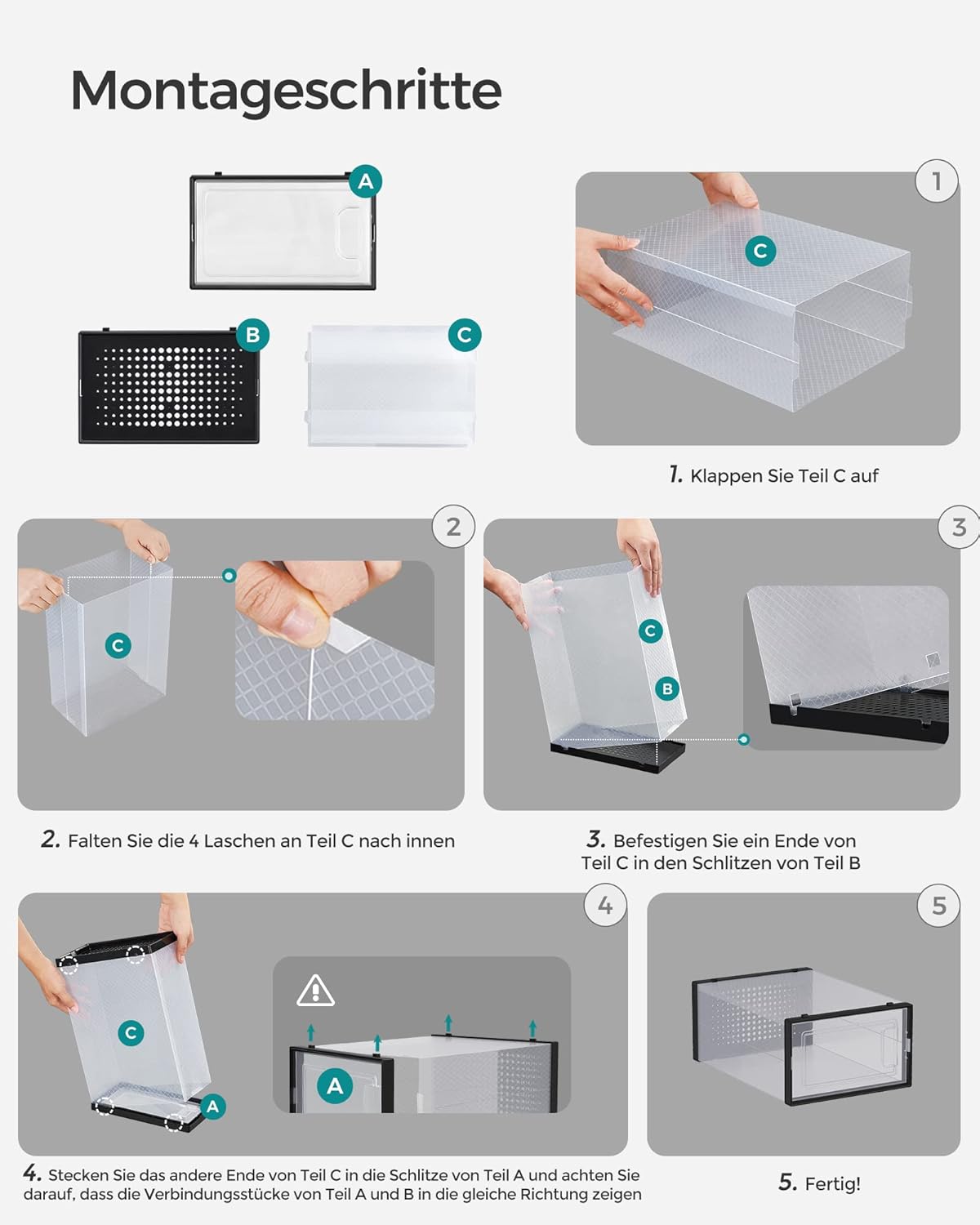 Songmics Σετ με 18 Κουτιά Αποθήκευσης Υποδημάτων - Black / Διάφανα - LSP007B18