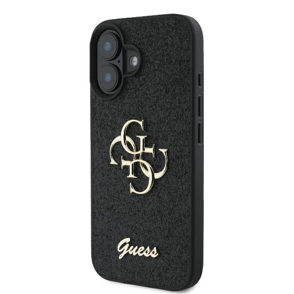 Guess iPhone 16 Plus - Fixed Glitter Big 4G - Σκληρή Θήκη με Πλαίσιο Σιλικόνης - Black - GUHCP16MHG4SGK